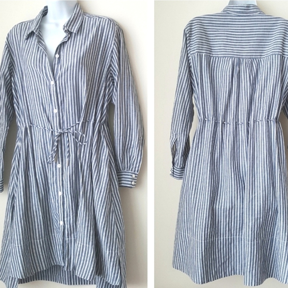 French Connection Cotton Blue White Stripe Shirtdress Jacket Small Nautical